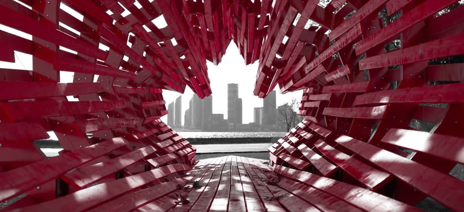 Maple leaf outline made from metal sculpture