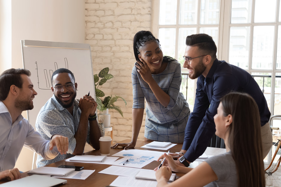 Group of professionals discussing a meeting