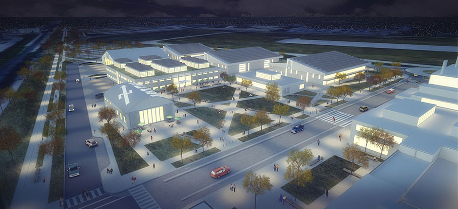 A rendition of the completed DAIR facilities at night