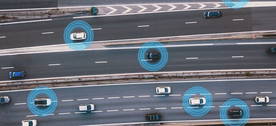 A highway with connected and autonomous vehicles as seen from the University of Windsor’s SHIELD Automotive Cybersecurity Centre of Excellence.
