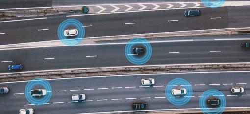 A highway with connected and autonomous vehicles as seen from the University of Windsor’s SHIELD Automotive Cybersecurity Centre of Excellence.